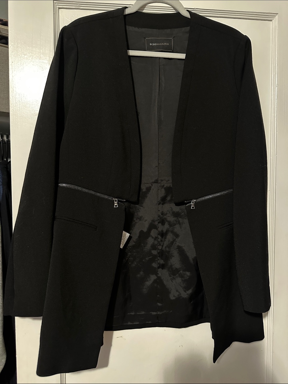 BCBGMaxAzria Black Open-Front Blazer with Zip Detail